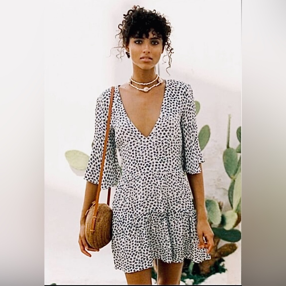 Faithfull the Brand White and Navy Mini Dress